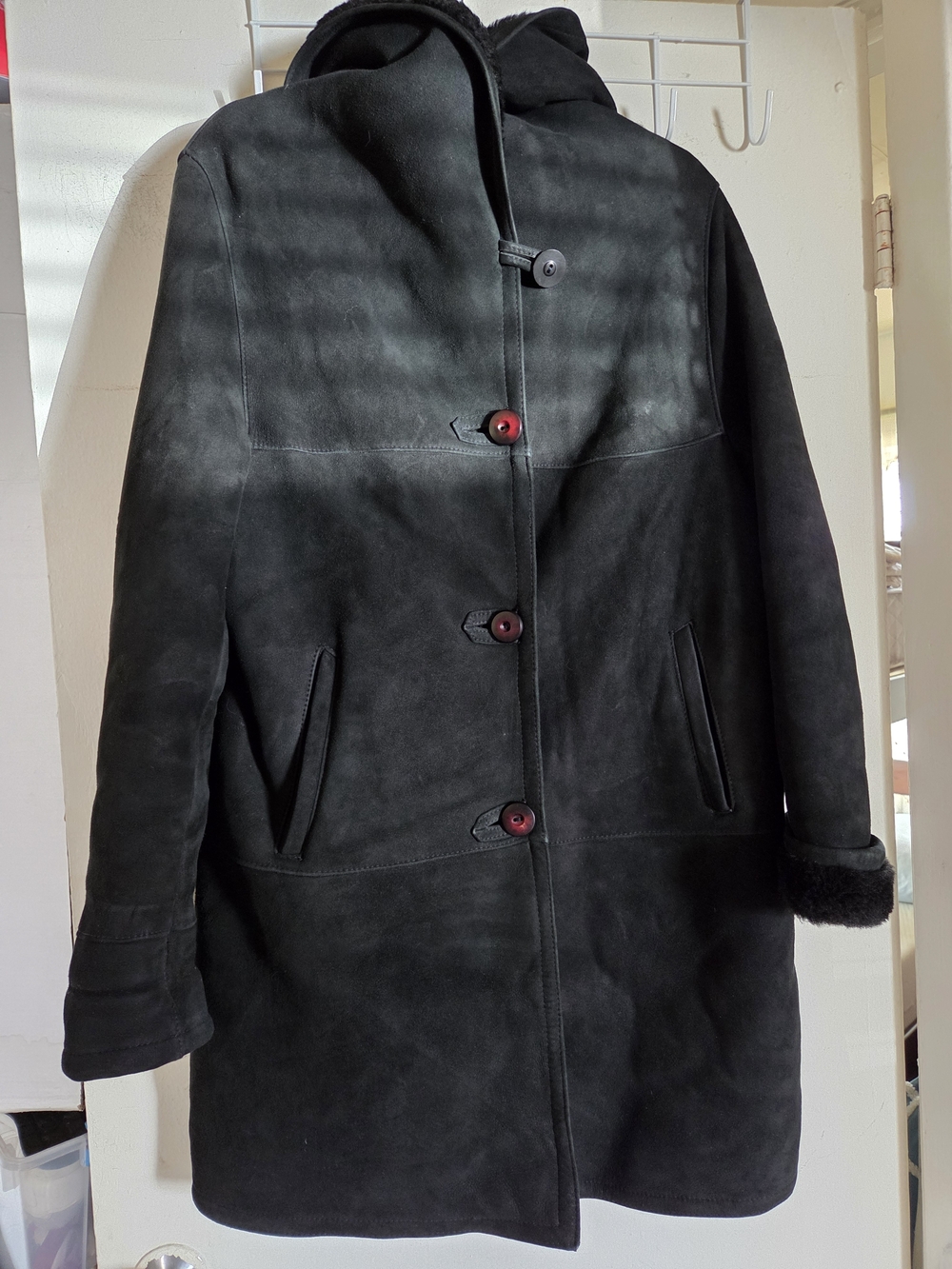 Natural Black Hooded Suede Trench Coat - Women's